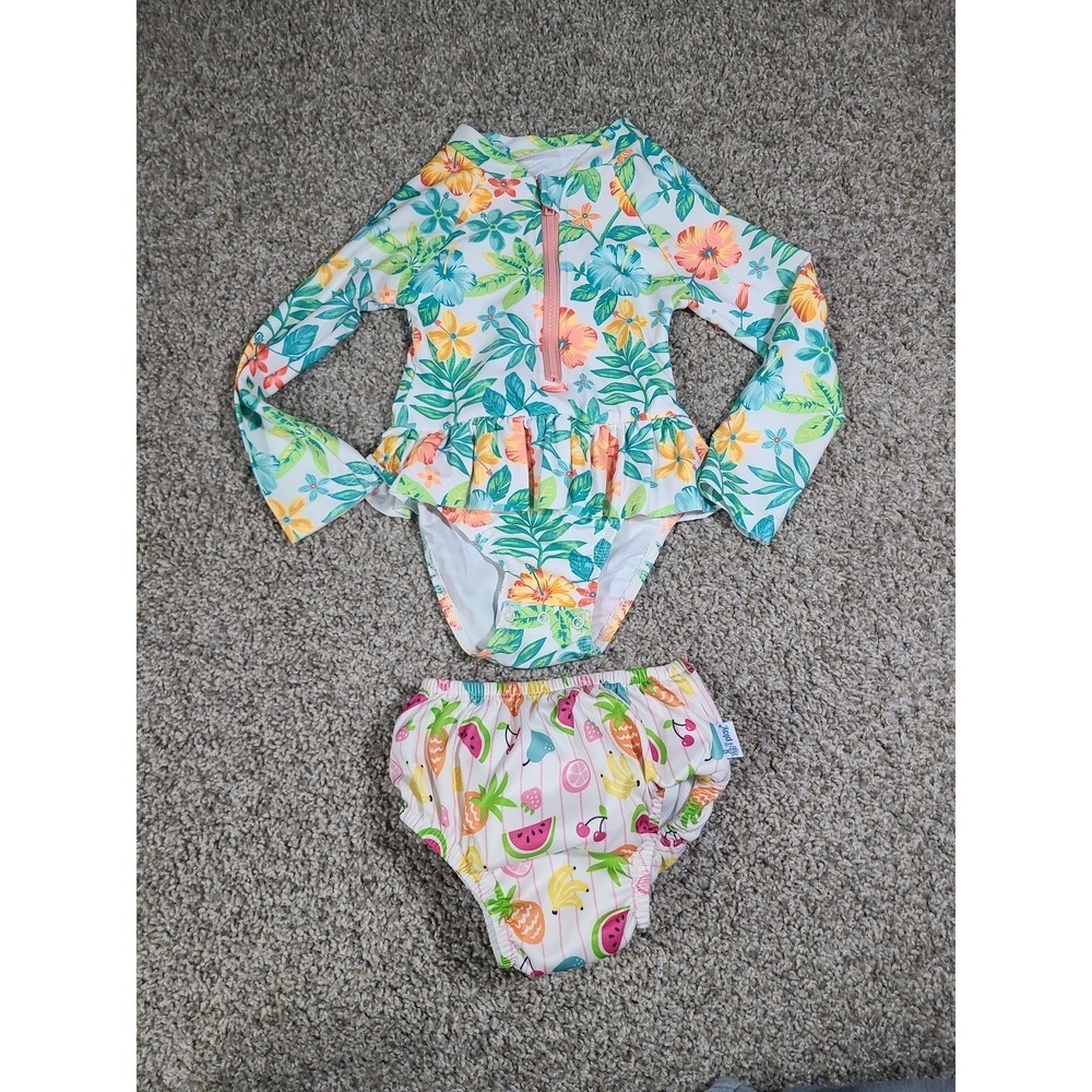 Little Me Baby Girls Pink Floral One Piece Swimsuit and‎ I Play Swim Diaper 24m
